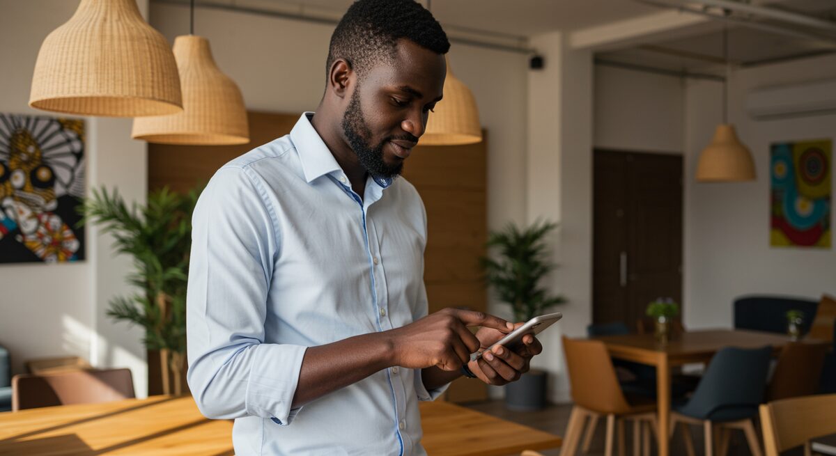 Jeune professionnel avec smartphone